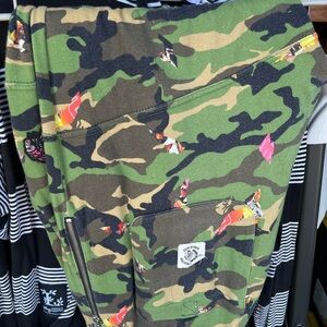 Hustle Gang Green and Black Joggers with Camouflage Design